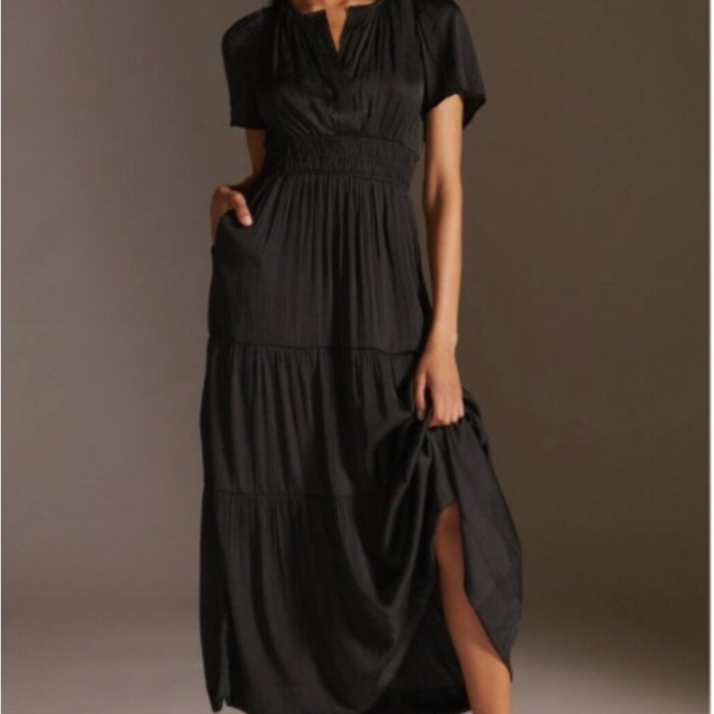 Anthropologie Black Silk Somerset Dress